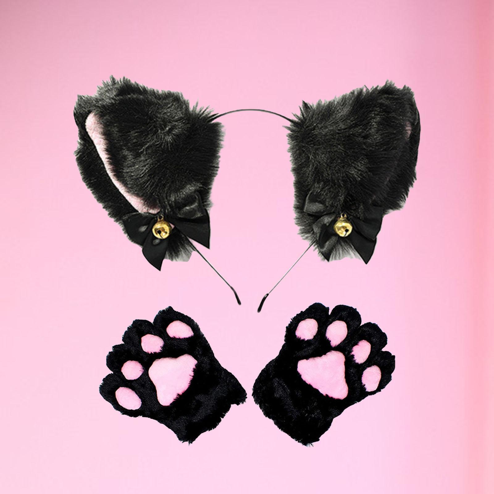 Faux Fur Cat Ears Headband and Claw  for Halloween Fancy Dress Props