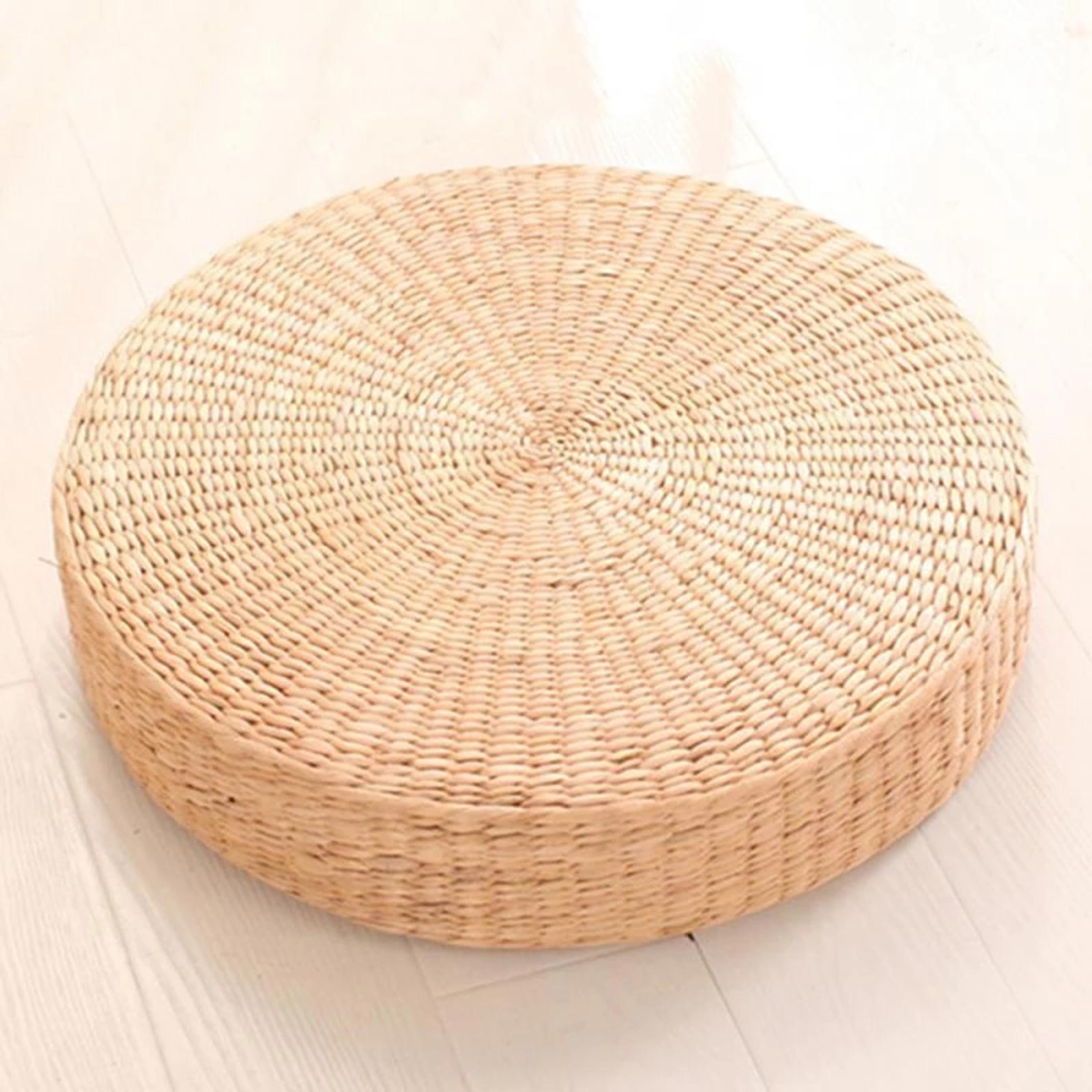2PCS Japanese Style Straw Seat Cushion Round Pouf Padded Tatami Cushion