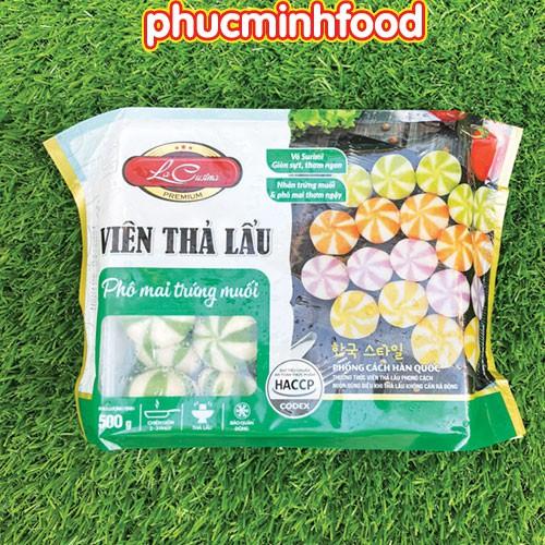 Viên thả lẩu, bánh bao trứng muối phô mai lacusina sọc màu xanh gói 500 gram