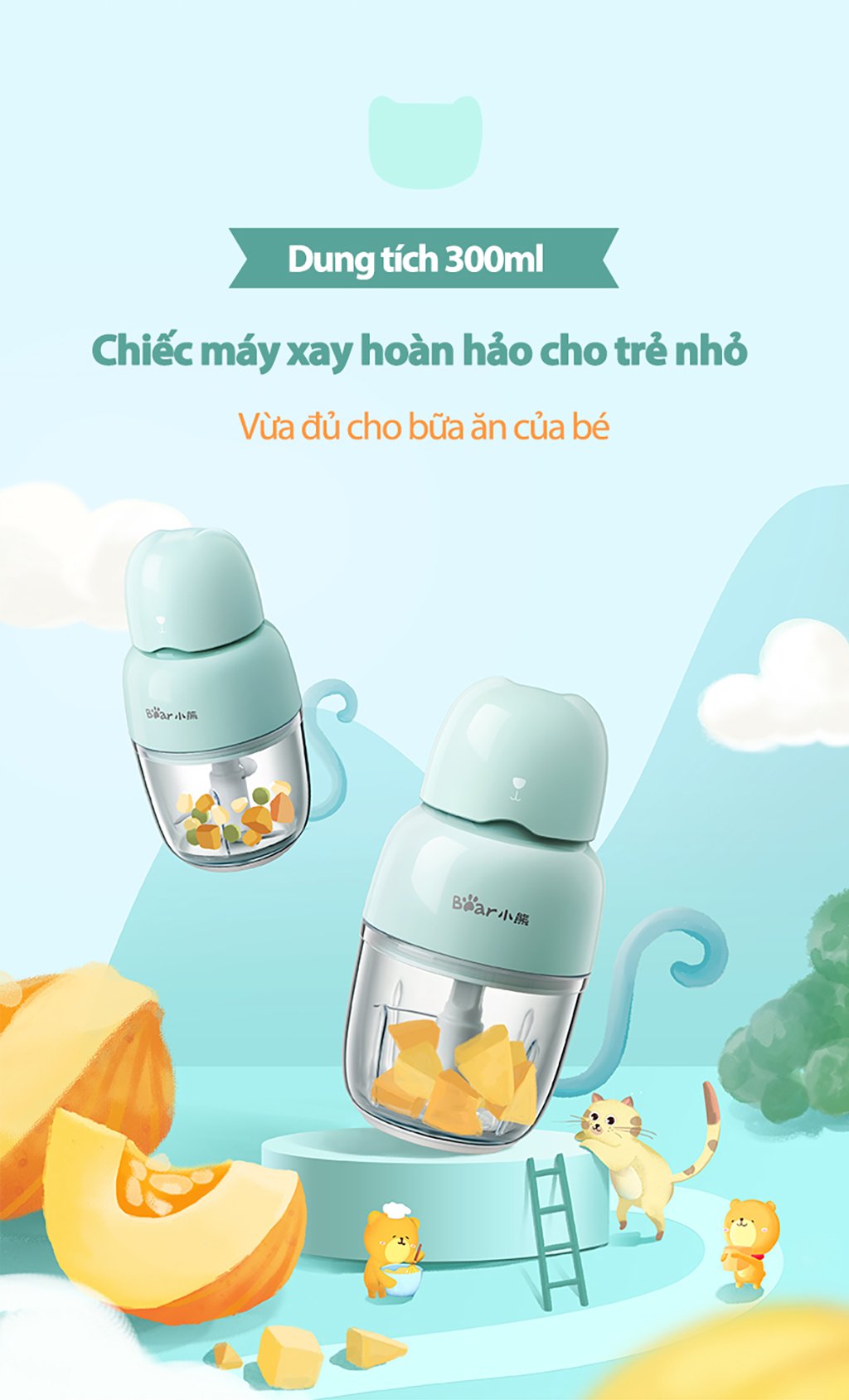 Máy xay thực phẩm mini Bear QSJ-B01P1 - An toàn, thân thiện là 2 tiêu chí hàng đầu của Bear - Hàng chính hãng