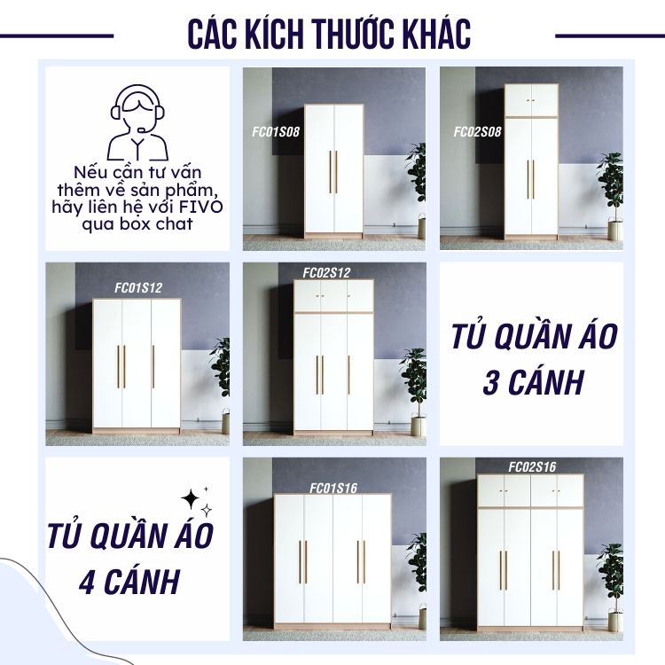 Tủ Quần Áo Trẻ Em Cửa Mở FC01 FIVO Chất Liệu Gỗ MDF Lõi Xanh Chống Ẩm Dày 17mm Dễ Lắp Ráp - Hàng Chính Hãng