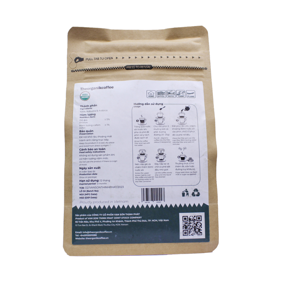 Cà phê Full Bodied hữu cơ rang mộc - dạng bột, 250g