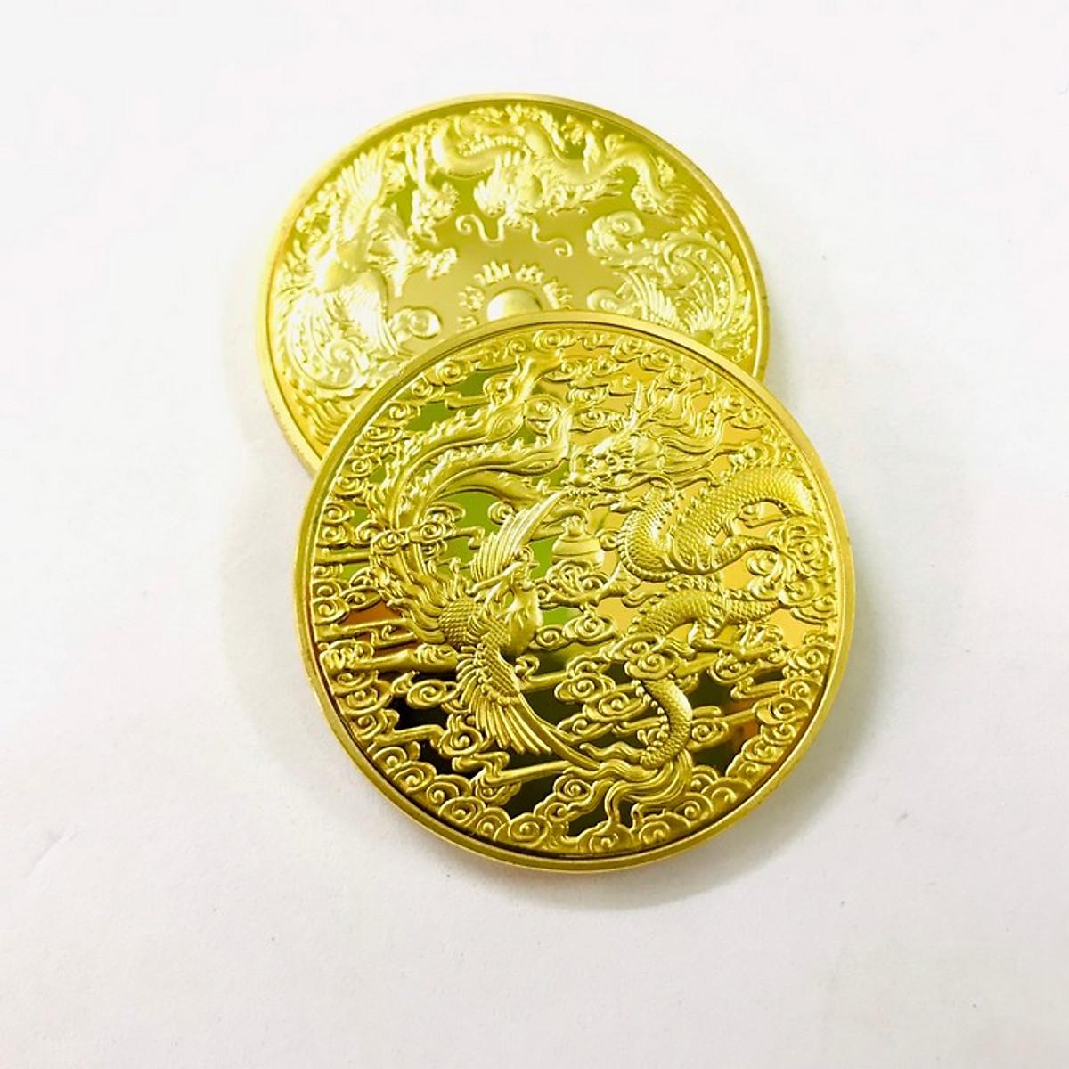 Xu Long Phụng vàng, chất liệu Niken, dùng để trưng bày trong nhà, làm quà tặng ý nghĩa, giúp mang lại may mắn, tài lộc - ECOINS