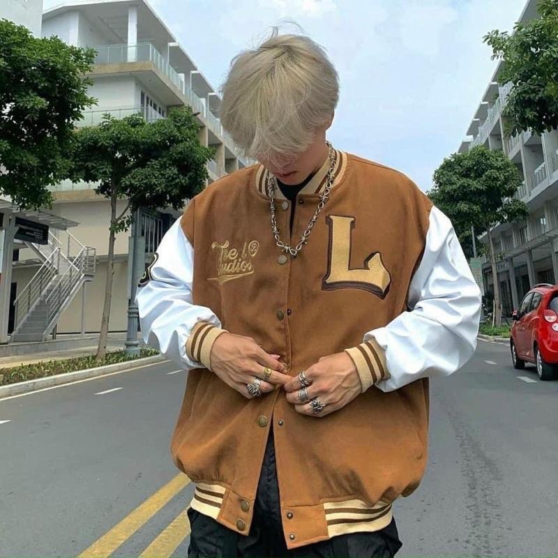 Áo Khoác Nam ANARCHY VARSITY BOMBER  Unisex - Áo Khoác Bóng Chày Nỉ Nhung - Chữ L Phong Cách