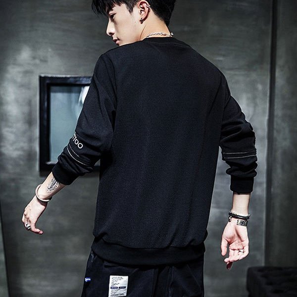 Men's Casual Long-Sleeved T-Shirt Solid Color Pullover Sweatshirt