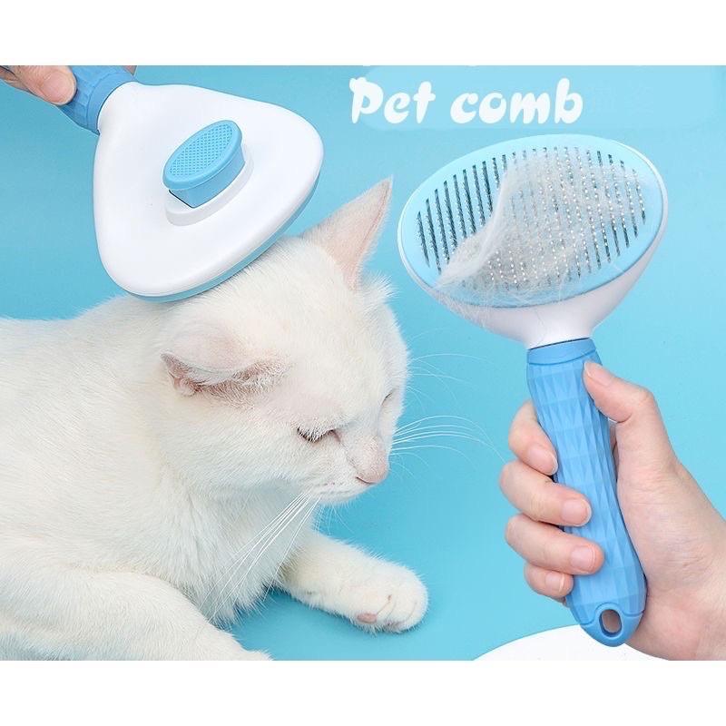 Lược chải lông có nút bấm đẩy lông đầu chải inox lấy lông chó mèo dễ dàng