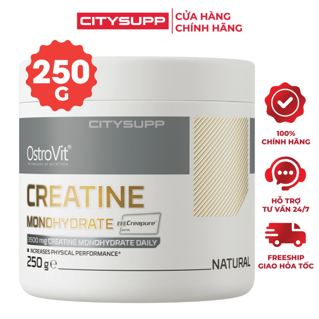 OstroVit Creatine Monohydrate Creapure 250g (71 Lần Dùng) | Creatine Tinh Khiết, Tăng Cường Sức Mạnh và Hiệu Suất Tập Luyện | Nhập Khẩu Ba Lan