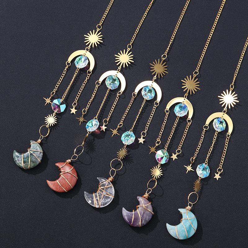 Sun Catcher Moon Wind Chime mặt dây chuyền trang trí nhà, dây chuyền tinh thể