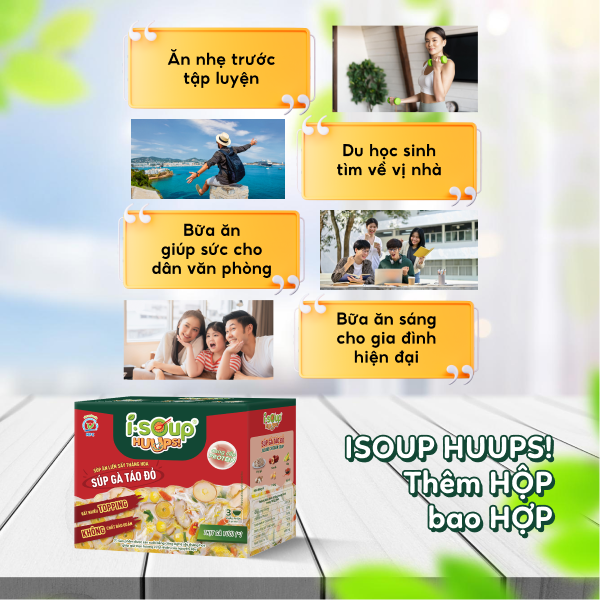 Súp Gà Táo Đỏ Ăn Liền ISOUP HUUPS Ngon,Dinh Dưỡng,Tiện Lợi (Hộp X 3 Viên)- Súp Ăn Liền Sấy Thăng Hoa