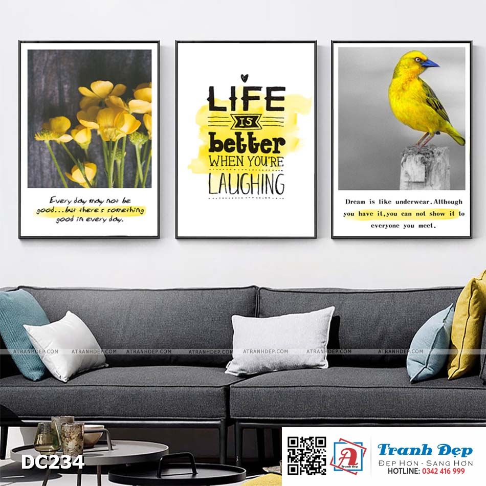 Bộ 3 tranh canvas treo tường Decor Tranh quotes tone vàng - DC234
