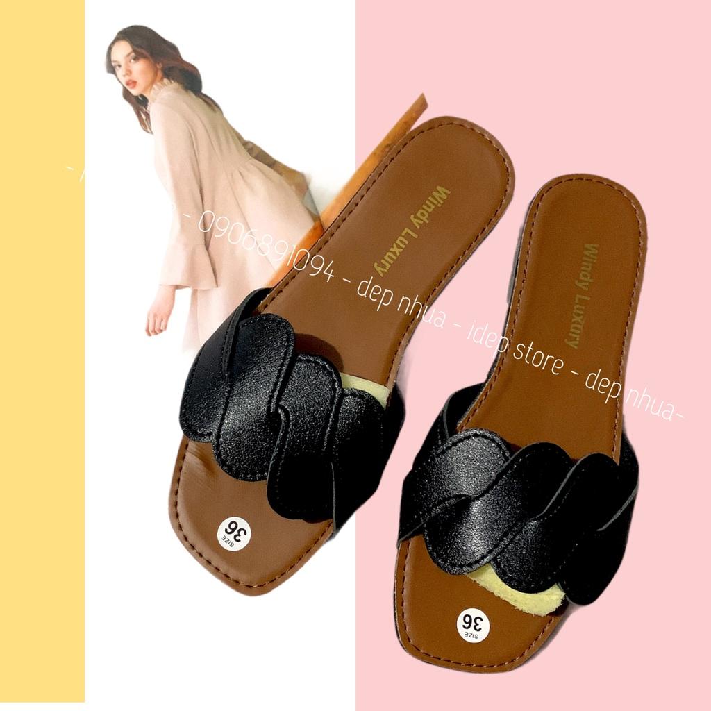 Dép nữ quai ngang đan chéo đế bệt thời trang iDép- DL144
