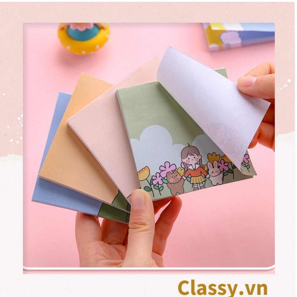 Tệp 50 tờ Giấy note Classy ghi nhớ màu pastel dễ thương in hình hoạt hình; tiện dụng; kích thước 80X 80 Cm PK726