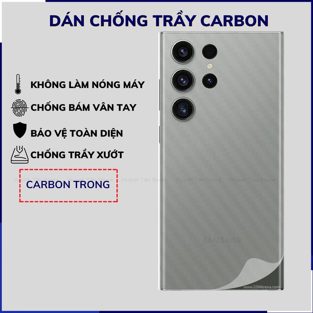 Miếng dán s23 ultra carbon trong và đen chống trầy xướt chống bám vân tay phụ kiện huỳnh tân store