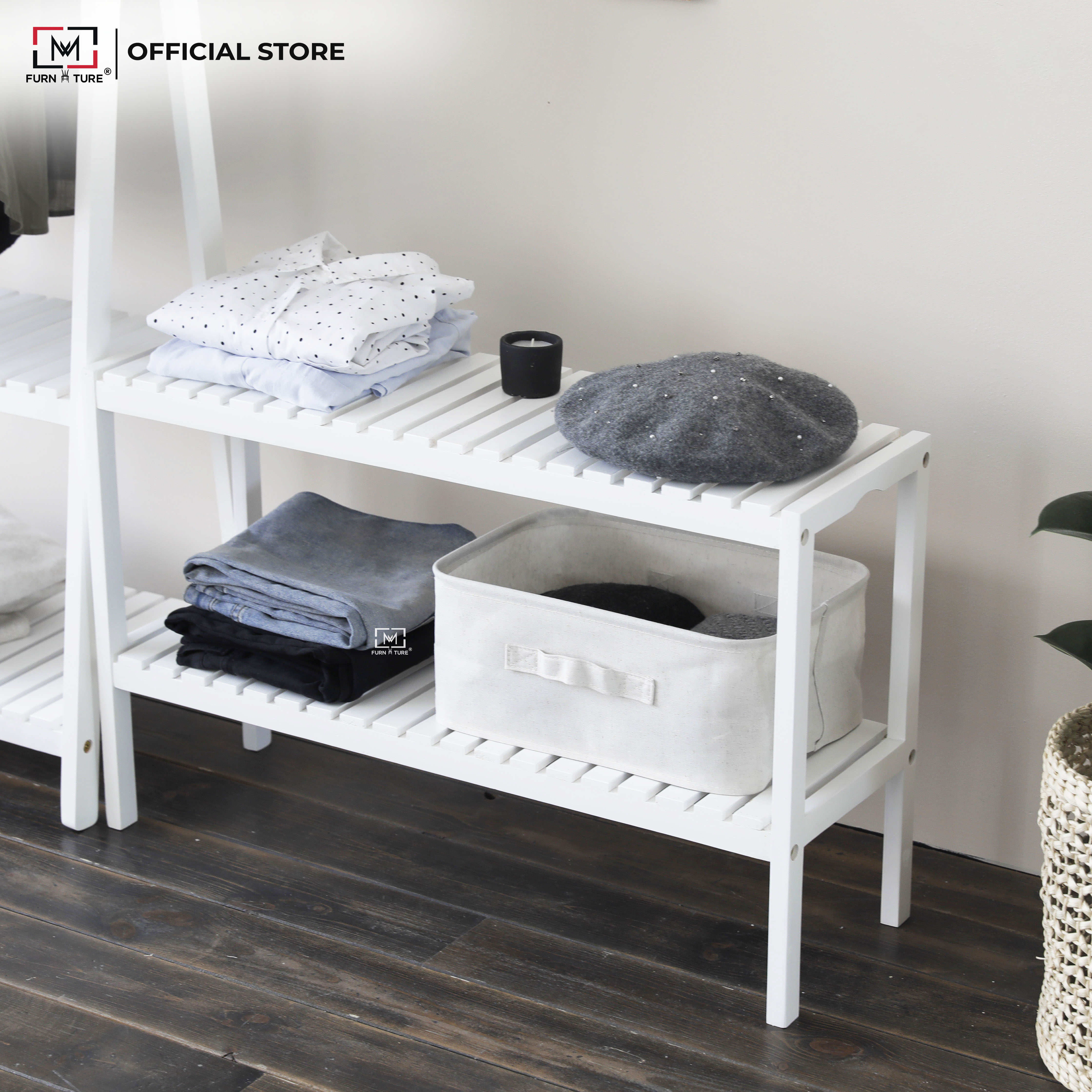 KỆ GIÀY DÉP/ KỆ GỖ TRANG TRÍ ĐA NĂNG 2 TẦNG - BENCH 2F 80 WHITE