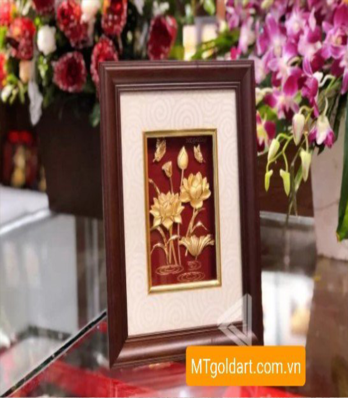 Tranh hoa sen dát vàng (22x27cm) MT Gold Art- Hàng chính hãng, trang trí nhà cửa, phòng làm việc, quà tặng sếp, đối tác, khách hàng, tân gia, khai trương