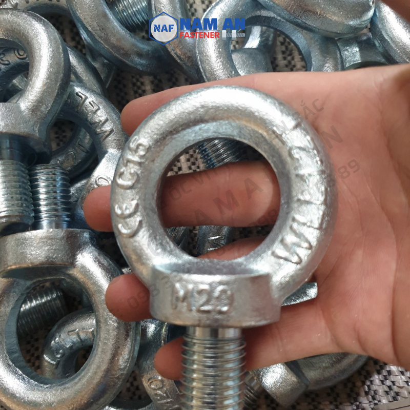 3 Con Bu lông tai cẩu M12, M16, M20, M24, bulong móc cẩu Mạ trắng hàng đẹp chuẩn