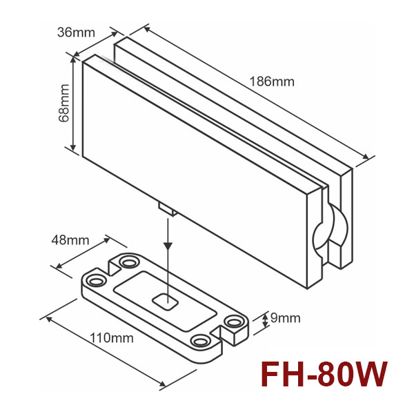 Bản lề sàn lắp nổi FH-100, dùng cho cửa gỗ cánh < 900mm và <100kg - Glaze