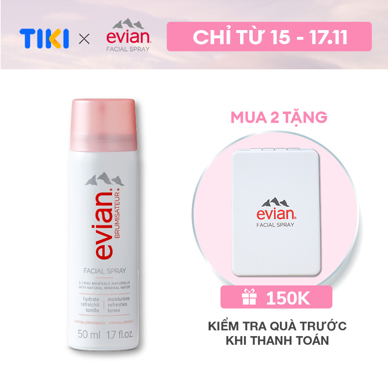 Xịt khoáng cấp ẩm và làm dịu da Evian Brumisateur 50ml