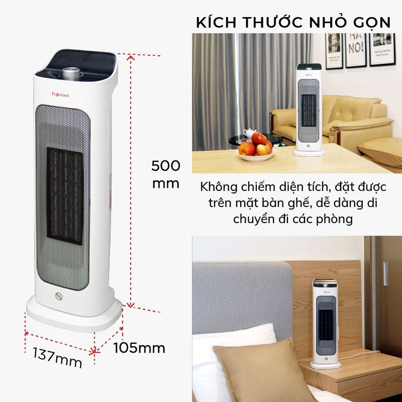 Quạt sưởi gốm để bàn FUJIHOME FH1000 nhỏ gọn, Làm ấm nhanh, 2 chế độ sưởi, Tiết kiệm điện, Hàng chính hãng