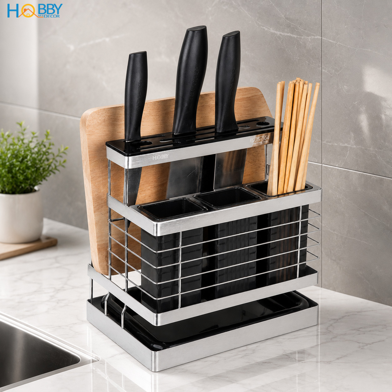 Kệ đựng đũa muỗng dao thớt đa năng inox 304 Hobby home decor KDMT