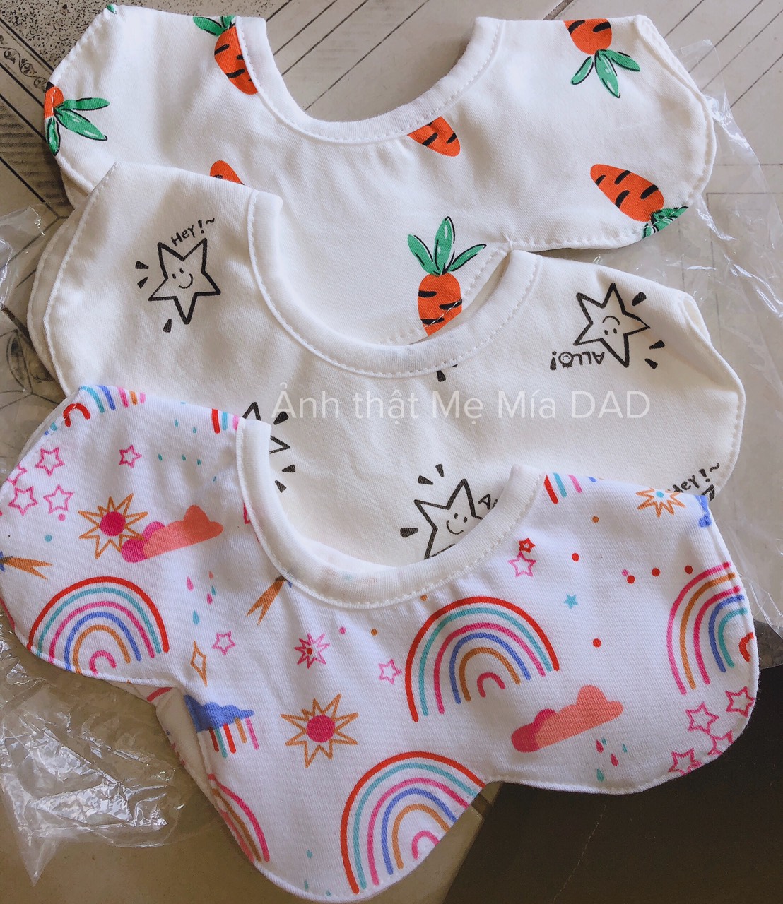 ( ẢNH THẬT ) Set 3 Yếm Hoa Tròn Xoay 360 độ 100% Cotton Cho Bé