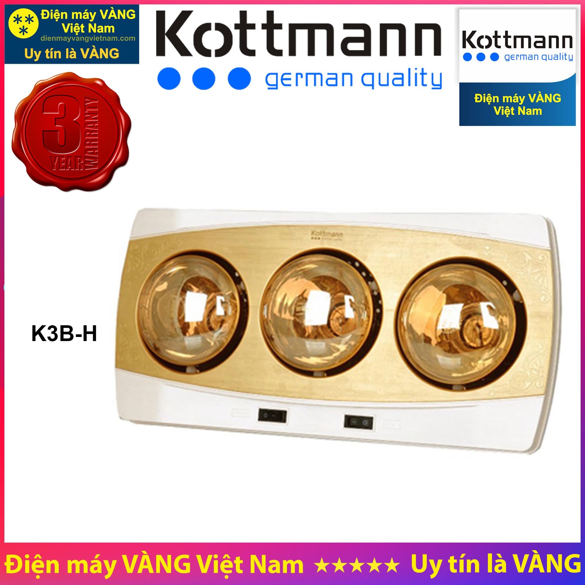 Đèn Sưởi 3 Bóng Hans Kottmann Vàng (825W) - Hàng chính hãng