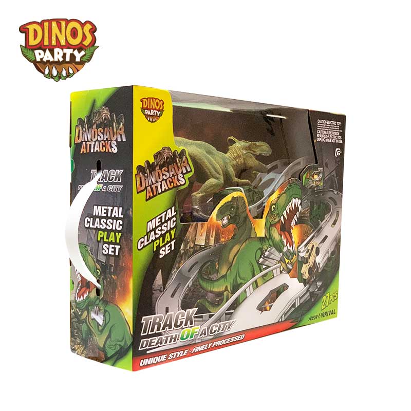 Đồ Chơi DINOS PARTY Bộ Lắp Ráp Đường Đua Thành Phố Khủng Long (Xe Chạy Pin)_Xanh CM558-12