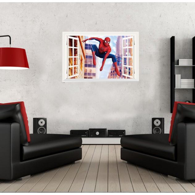 Decal trang trí khung cửa sổ 3D Người Nhện