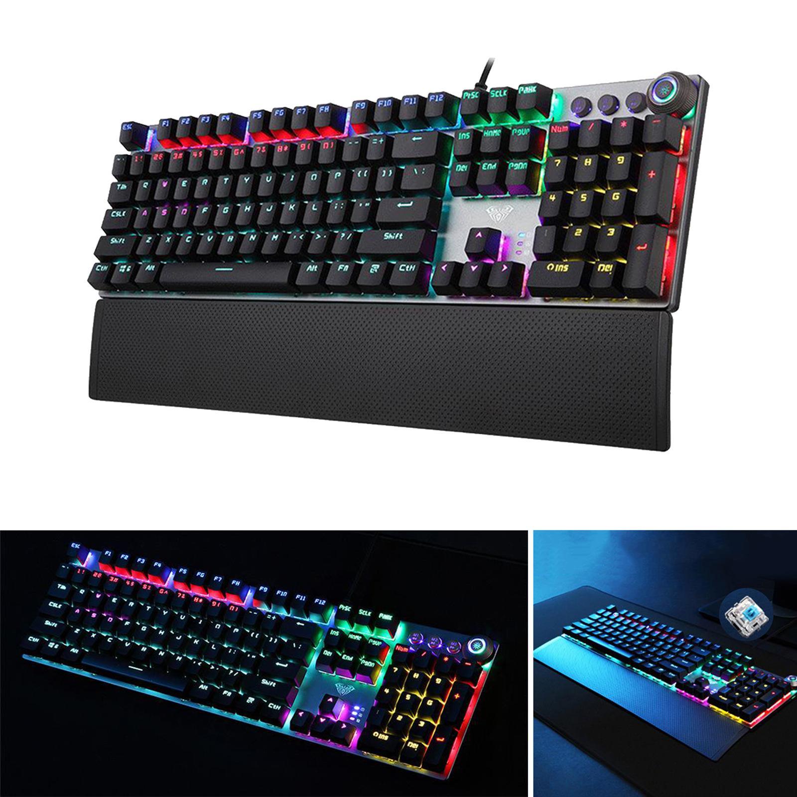 RGB Gaming Mechanical Compact Keyboard with Blue/Black/Brown Switches, 104 Key with Hand Rest LED RGB Backlit Computer Keyboard for Windows Games