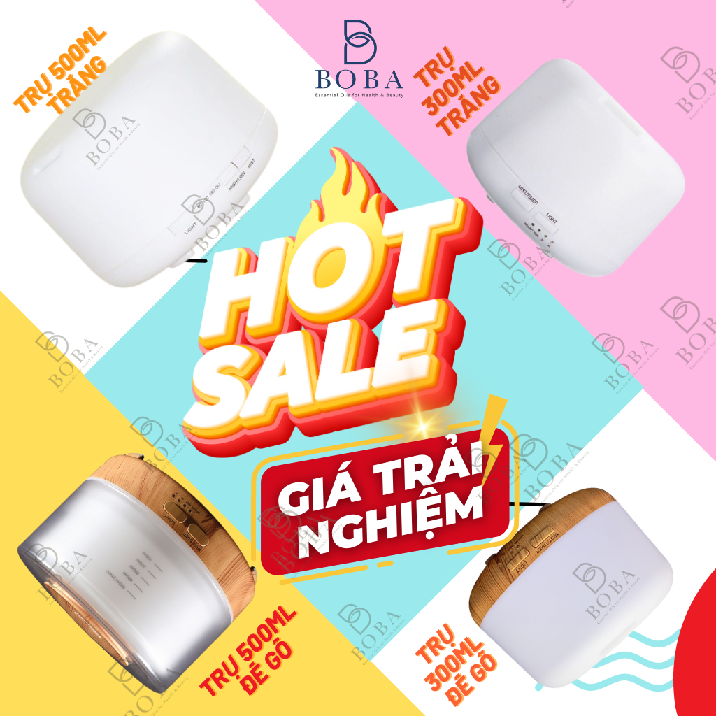 GIÁ TRẢI NGHIỆM Máy Trụ Đế Trắng, Đế Gỗ Phun Mạnh, LED 7 Màu, Làm Đèn Ngủ Máy xông tinh dầu- BOBA NATURALST