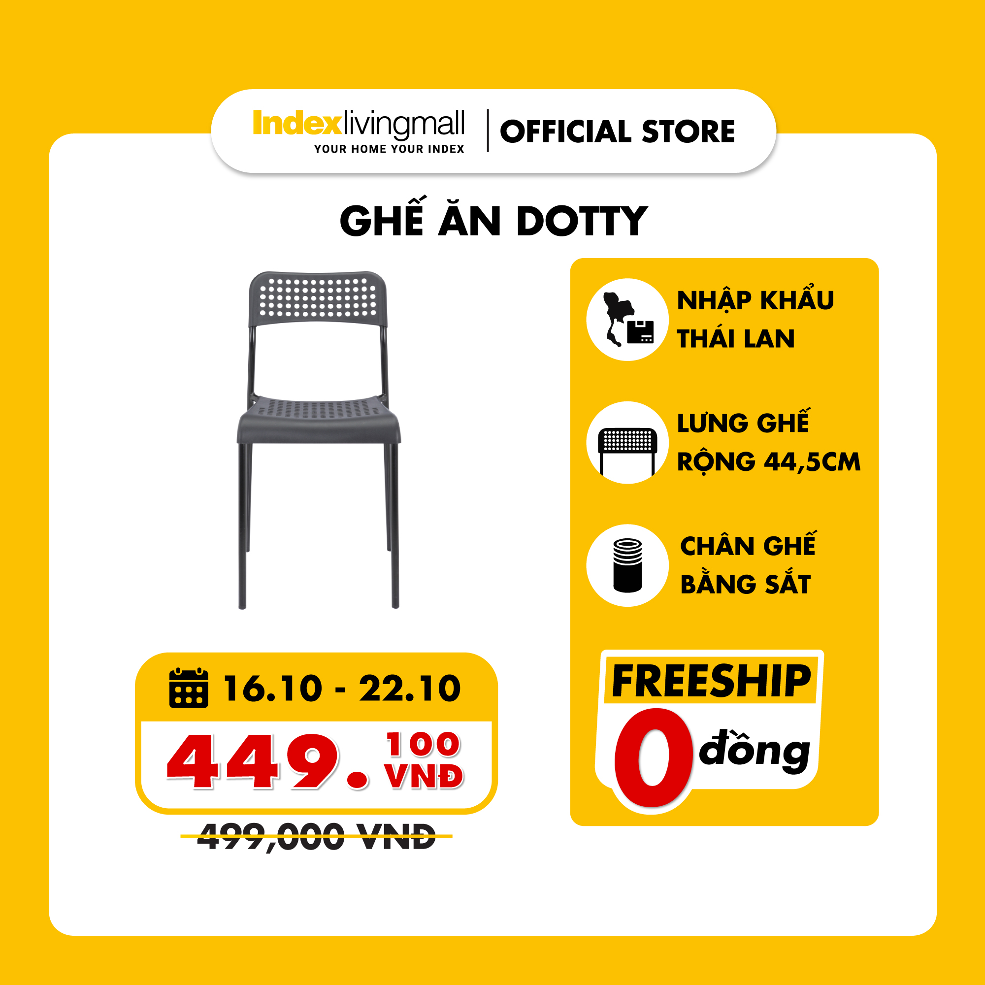 Ghế nhựa ngồi bàn ăn DOTTY Màu đỏ/ Màu đen chân sắt sơn tĩnh điện  | Index Living Mall | Nhập khẩu Thái Lan