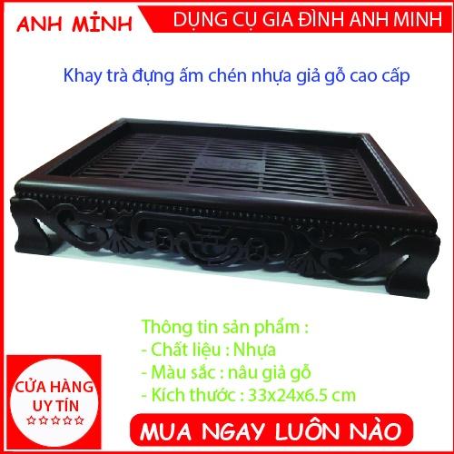 Khay Đựng Ấm Chén Giả Gỗ Sang Trọng Khay sập đựng ấm chén khay trà vuông