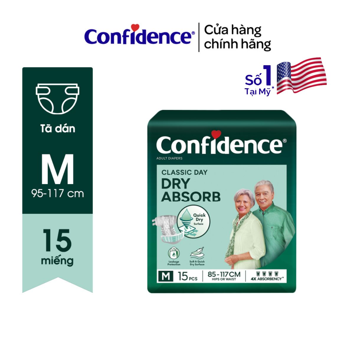 Tã dán người lớn CONFIDENCE CLASSIC DAY size M/L gói 15 miếng