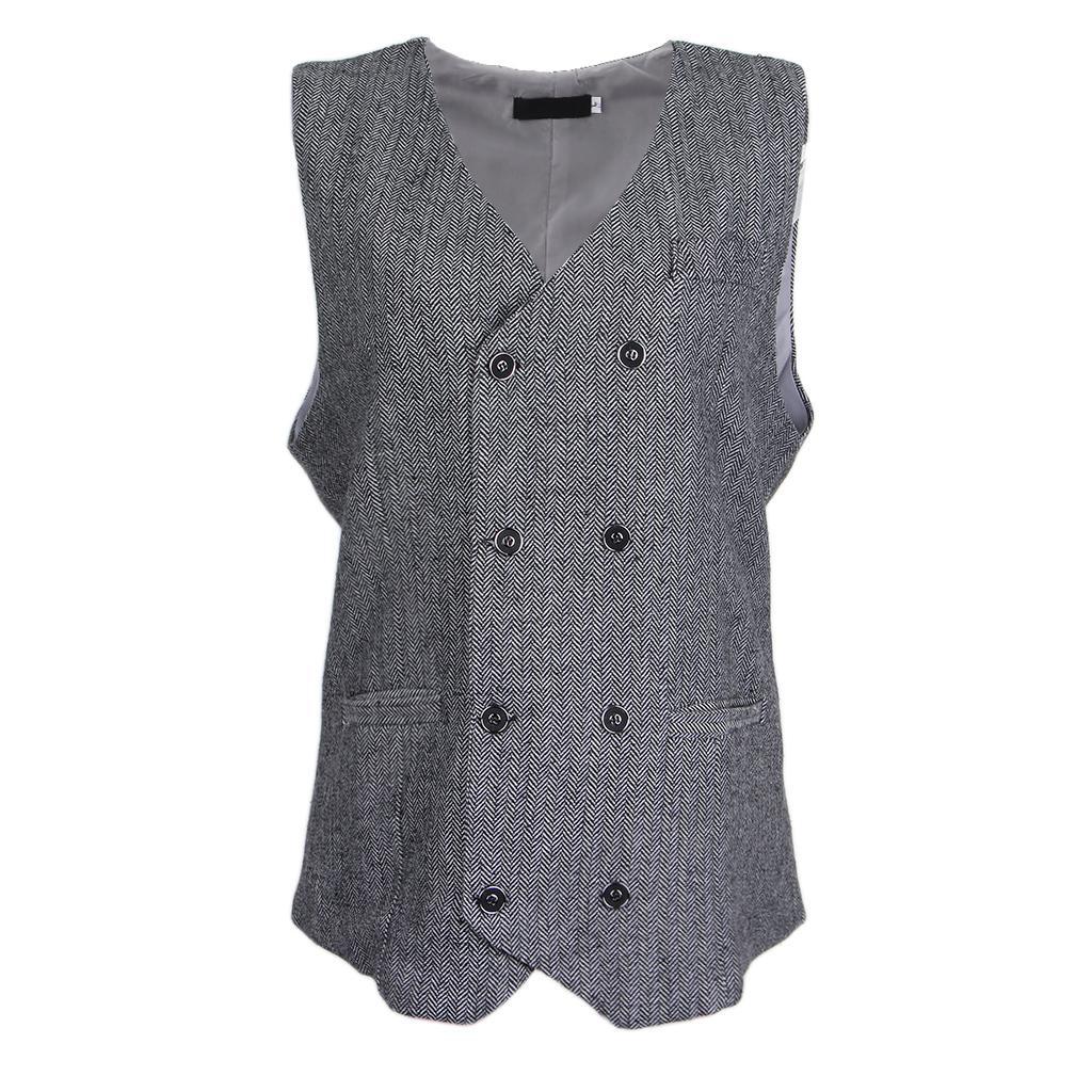 Men's Herringbone Tweed Suit Vest Slim Fit Waistcoat Groom Formal Vest