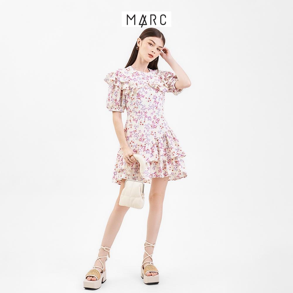 Đầm mini nữ MARC FASHION tay phồng cổ tròn phối bèo FASH061522