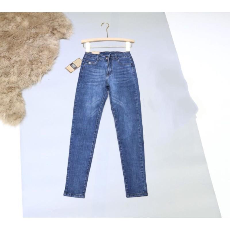 Quần Jeans Nữ Xanh Trơn Lưng Cao