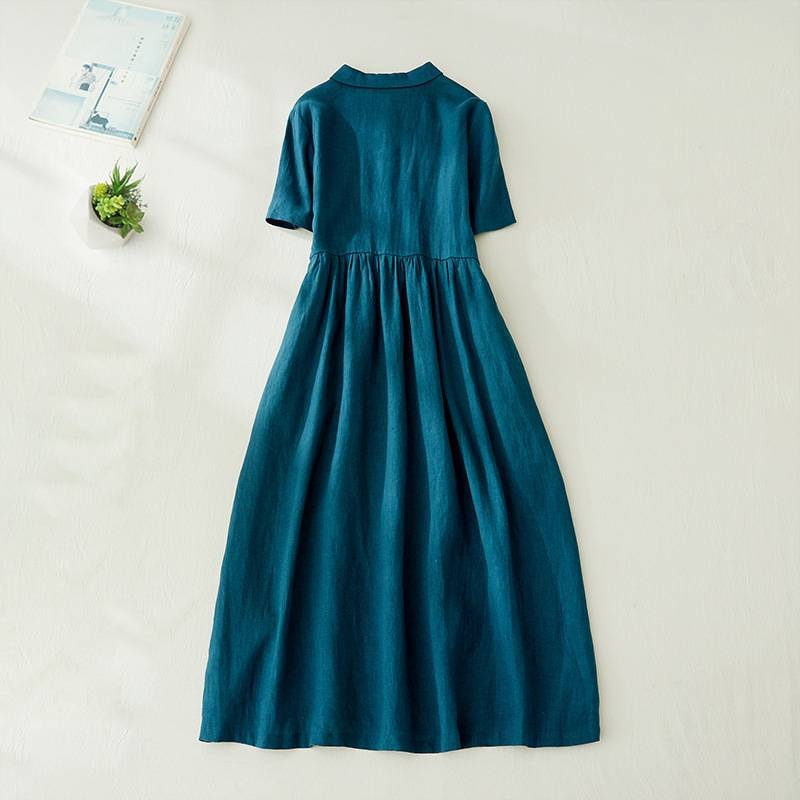 Đầm linen nữ tay ngắn cổ Đức nhẹ nhàng phù hợp cho các nàng đi làm hay đi chơi da215