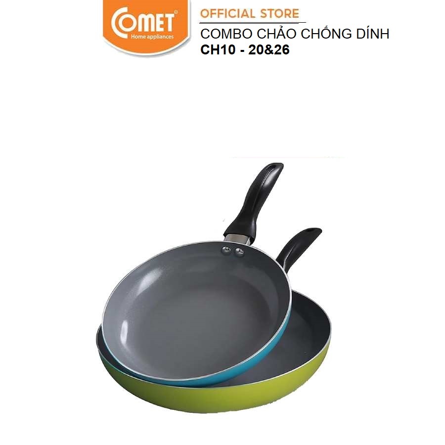 Combo 2 chảo chống dính Ceramic An toàn Comet CH10-20&amp;26 - Giao màu ngẫu nhiên