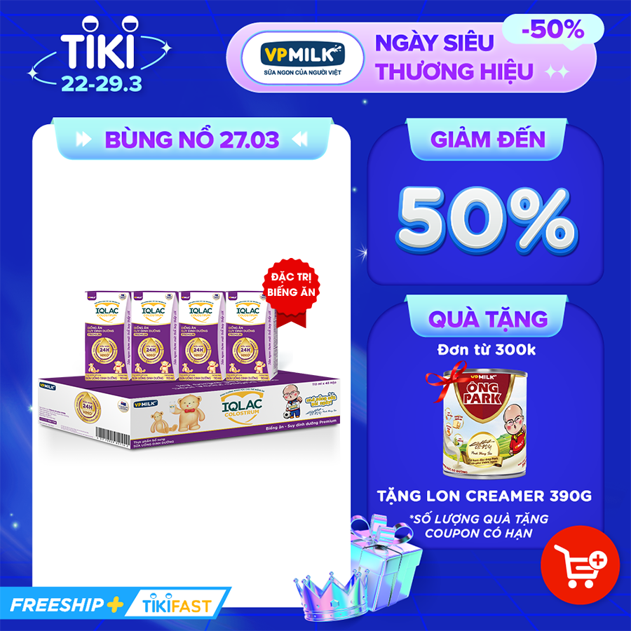 Thùng 48 Hộp Sữa Bột Pha Sẵn VPMilk IQLac Pro Biếng Ăn Suy Dinh Dưỡng - Premium (110ml/ Hộp)