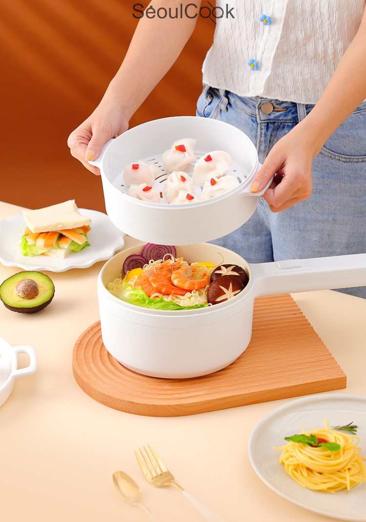 Nồi điện Seoulcook chống dính men sứ ceramic Hàn Quốc cao cấp kèm lồng hấp - Hàng chính hãng