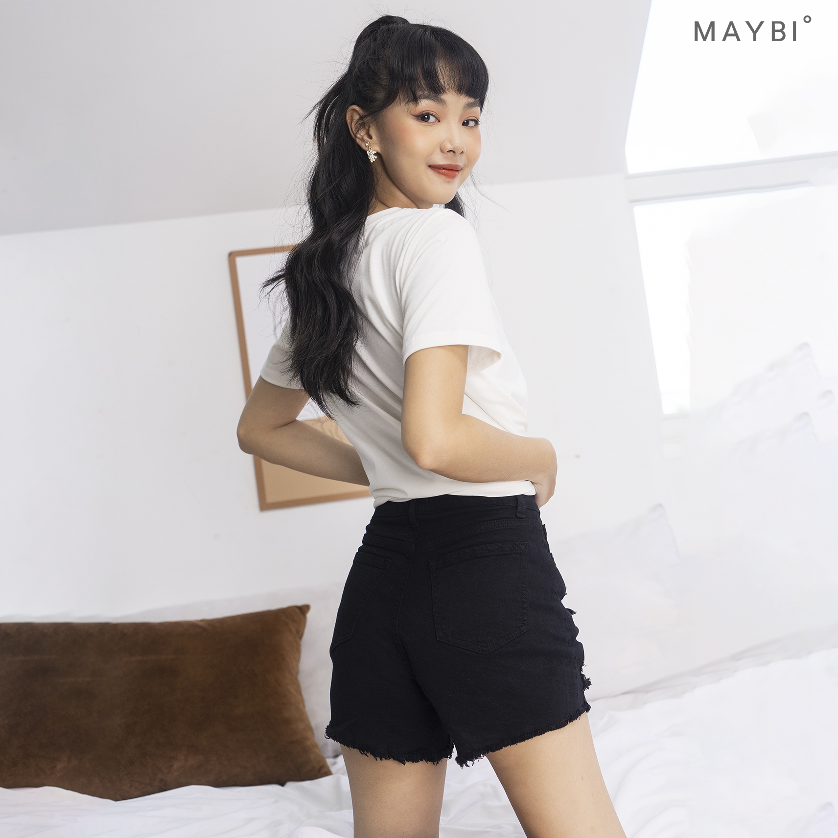 MAYBI - Quần short Khaki thun đen