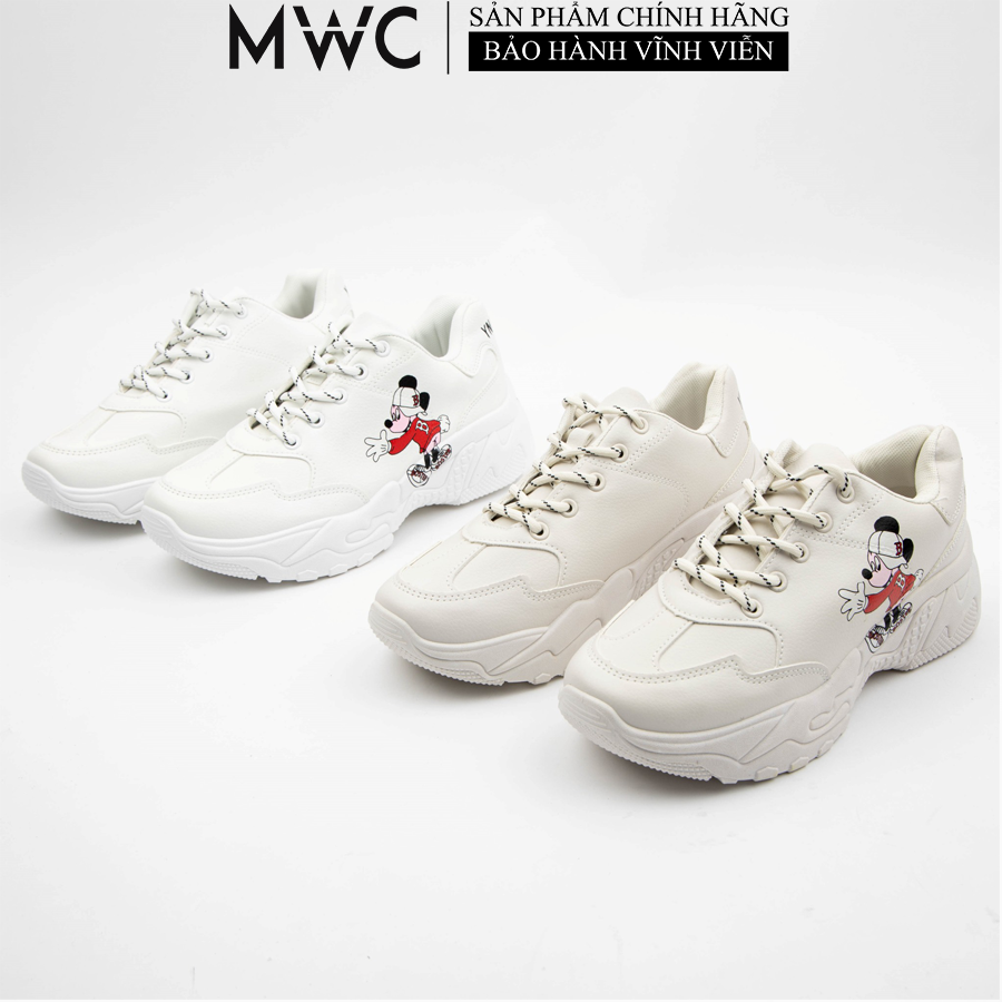 Giày Thể Thao Nữ MWC Sneaker In Hình Chuột Mikey Phong Cách Trẻ Trung Năng Động Màu Đen Kem B003