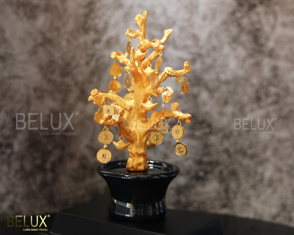 Chậu cây tài lộc phong thủy dát vàng 24k