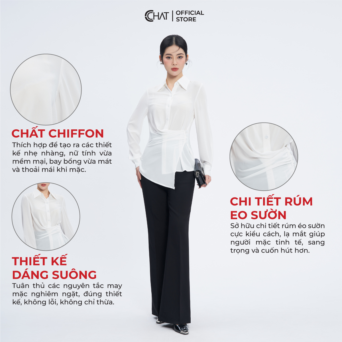 Áo Sơ Mi Nữ  Kiểu Cài Nhún Sườn Chất Liệu Chiffon Cao Cấp 13FDH2017ST