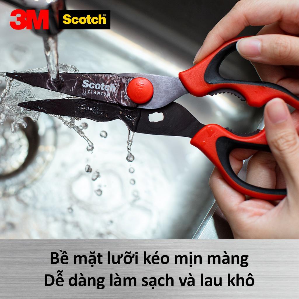 Kéo nhà bếp Scotch 3M tay cầm màu đỏ cao cấp có thể tháo rời, lưỡi kéo sắc bén, chống gỉ sét, kháng khuẩn KS-DTR, Red