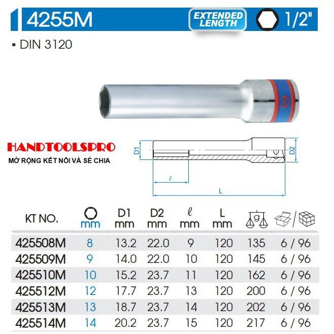 (ĐỦ SIZE) Tuýp KINGTONY loại 1/2 DÀI 120MM 6 cạnh 4255