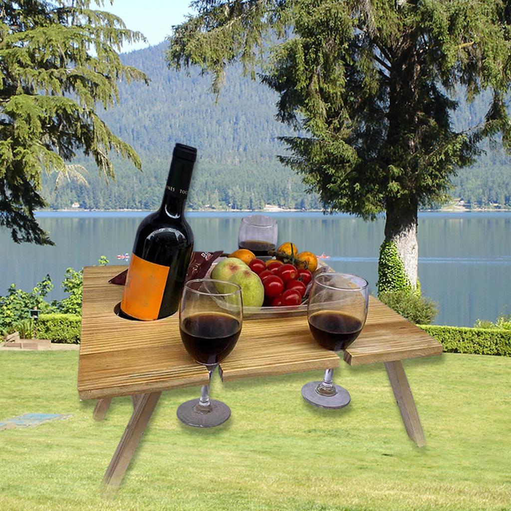 Wooden Outdoor Picnic Table Portable 2-in-1 Wine Table Outdoor Folding Wine Glass Rack Holder Suitable for Garden Party/Camping/Beach/Outdoor Dinner