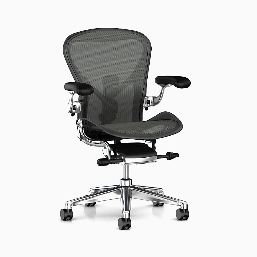 GHẾ AERON CỦA HERMAN MILLER, GHẾ CÔNG THÁI HỌC, GHẾ VĂN PHÒNG, BẢN MÀU ĐEN- KHUNG NHÔM.