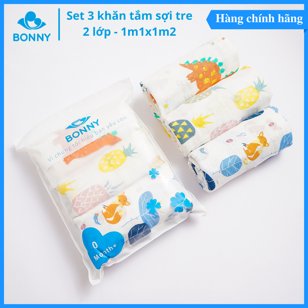 Combo 3 Khăn Tắm Bonny Sợi Tre Siêu Mềm Và Kháng Khuẩn Cao