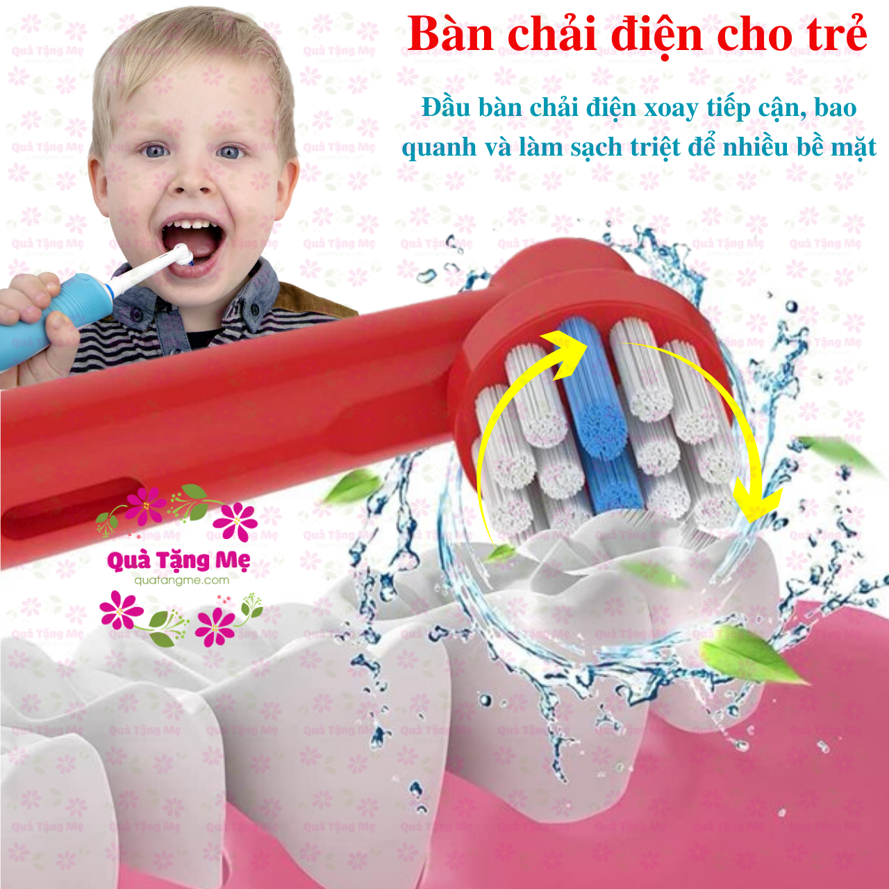 Bàn chải điện cho bé, đầu bàn chải oral b - Làm sạch răng, phòng sâu, sạch sẽ bề mặt răng, kẻ răng, đường viền nướu - QuaTangMe Extaste